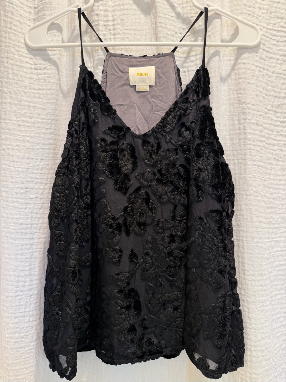Anthropologie Maeve Black Velvet Burnout Floral Tank Top